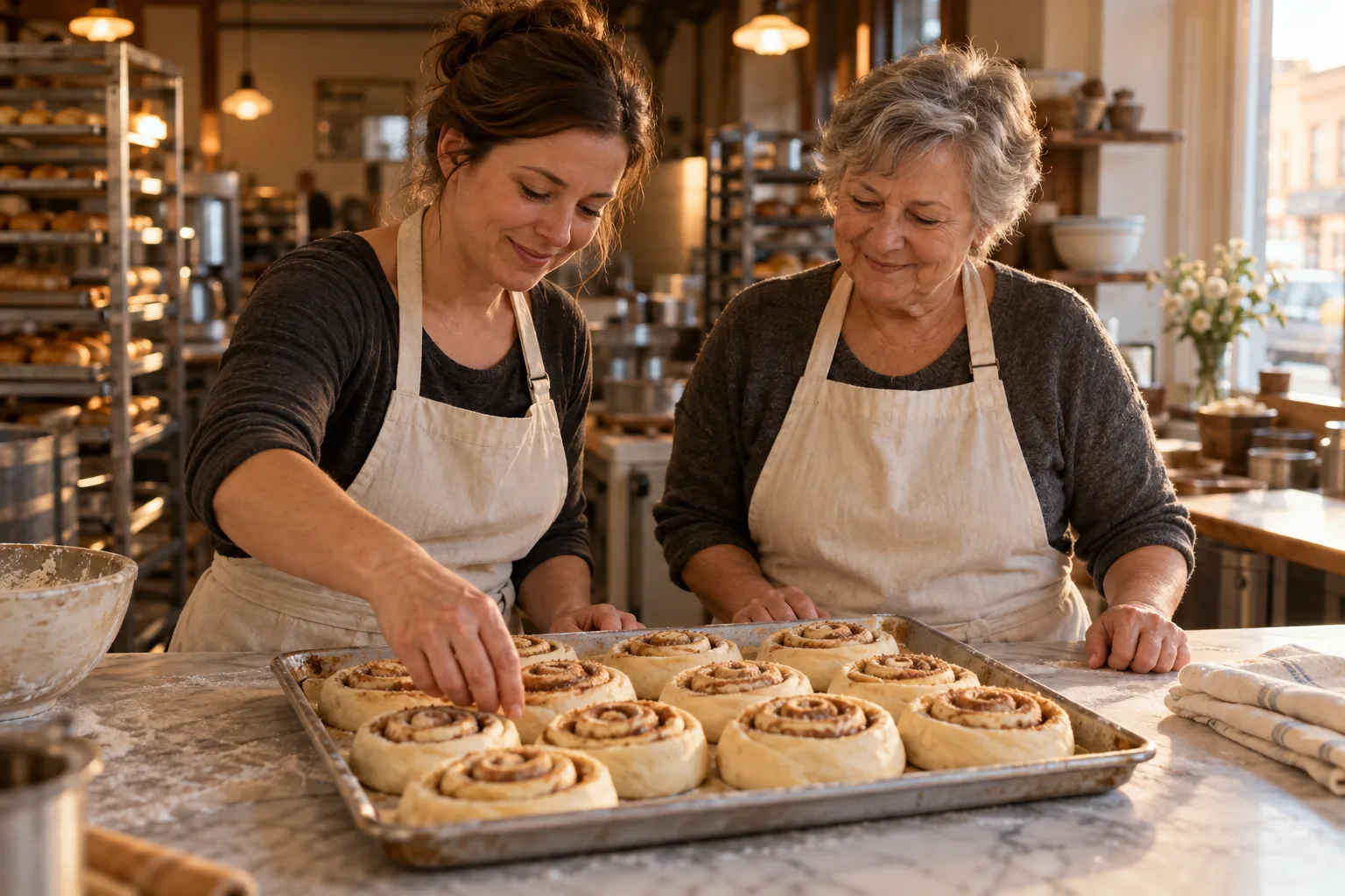 Cinnamon rolls proofing on a tray