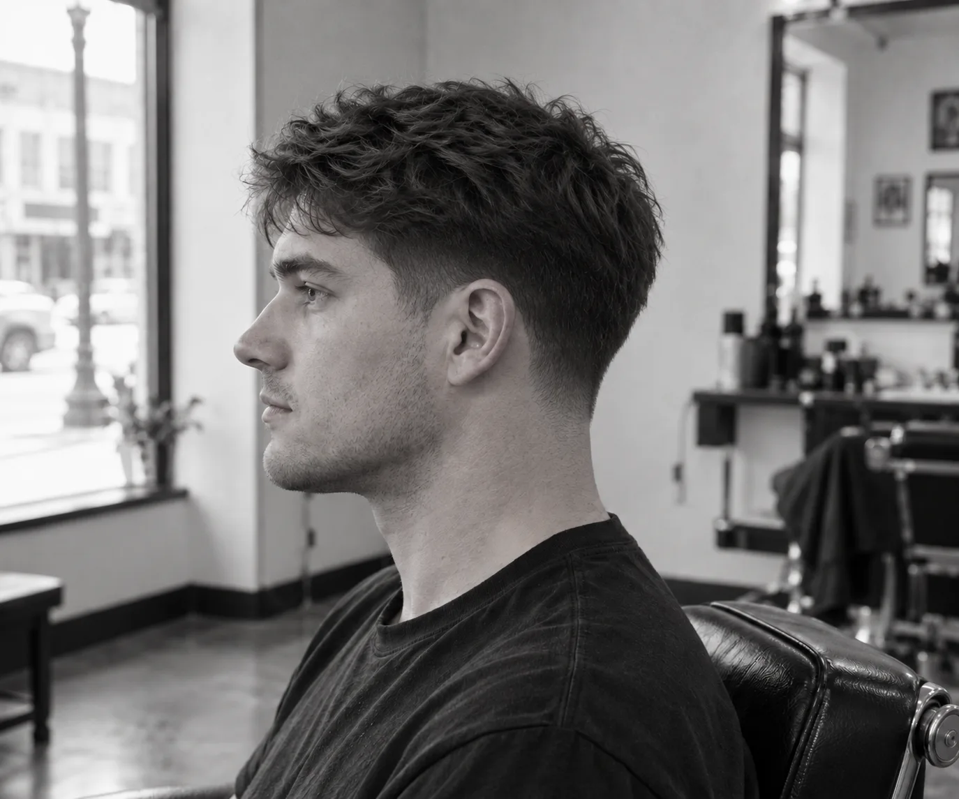 The client after a textured crop and low taper