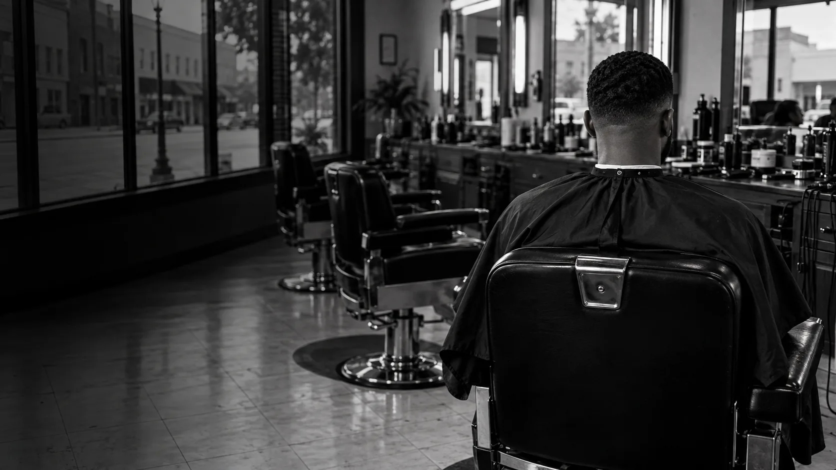 Client in the chair, seen from behind