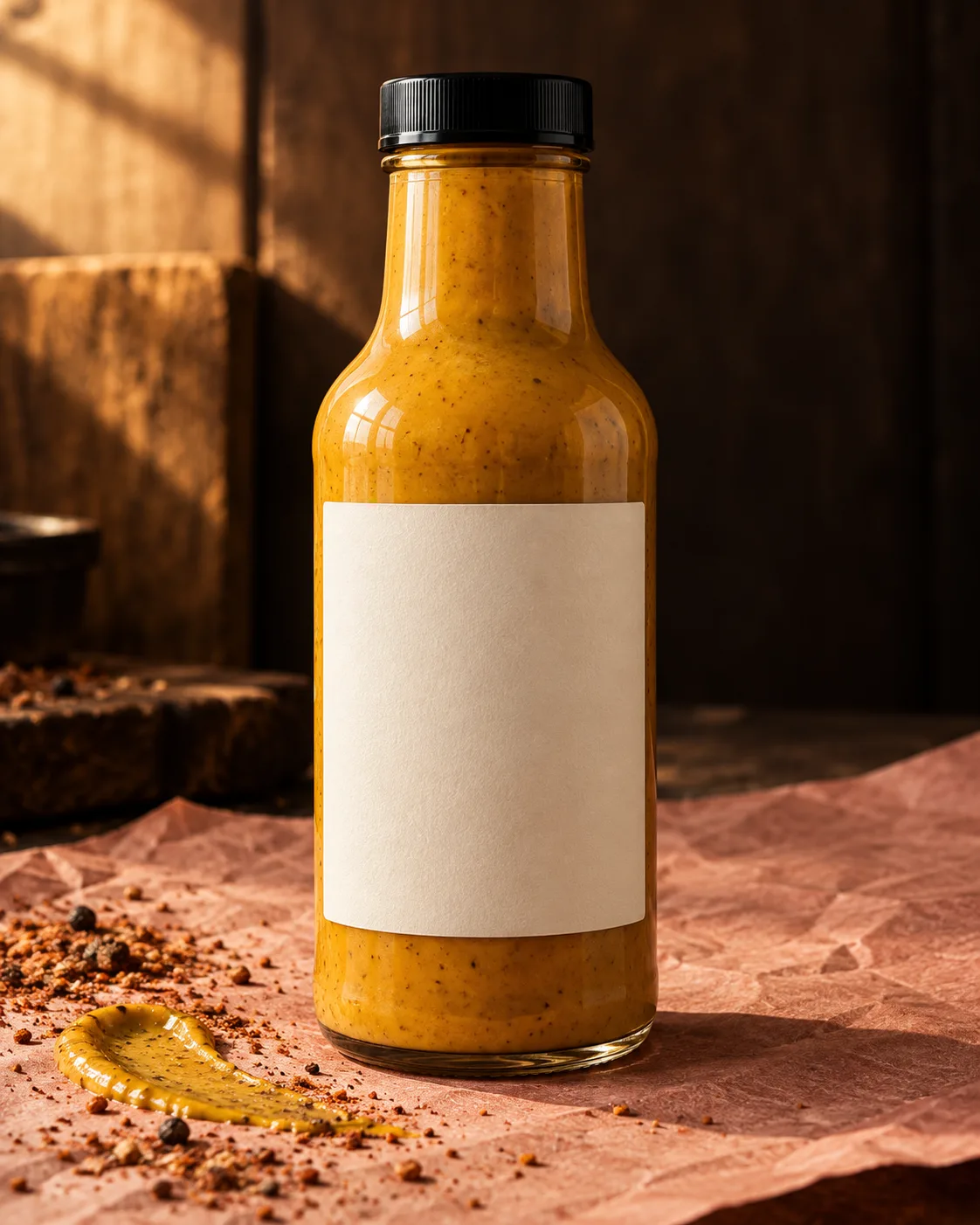 Mustard Gold on pink butcher paper