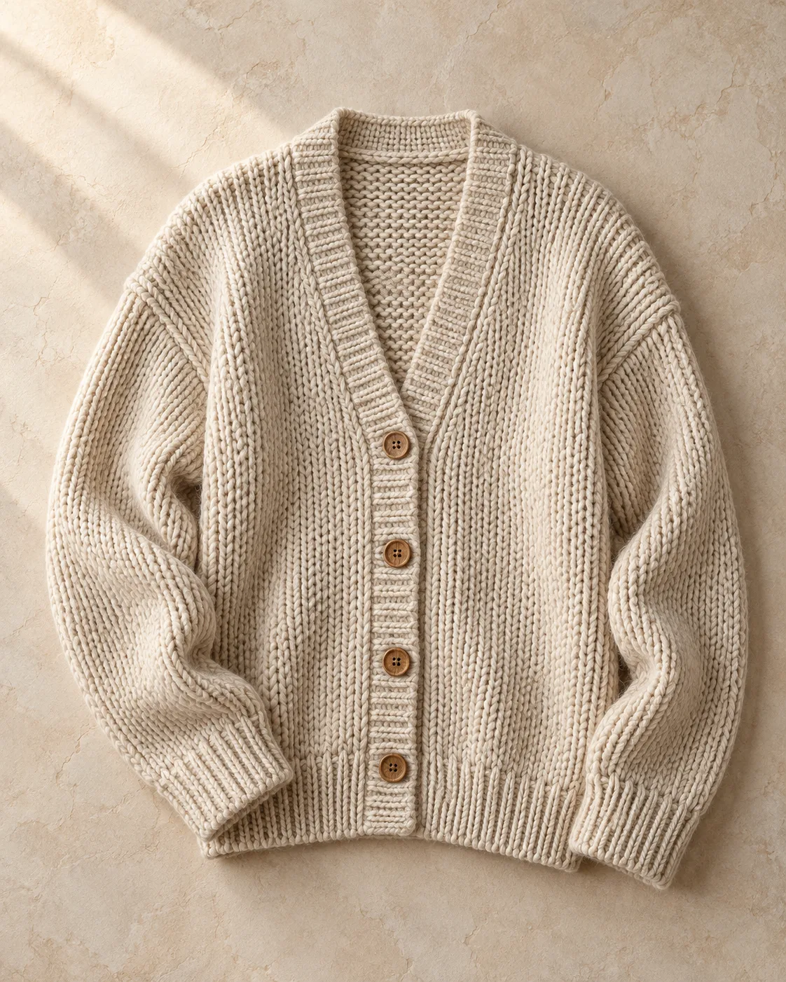A sharp peek of the oatmeal knit texture