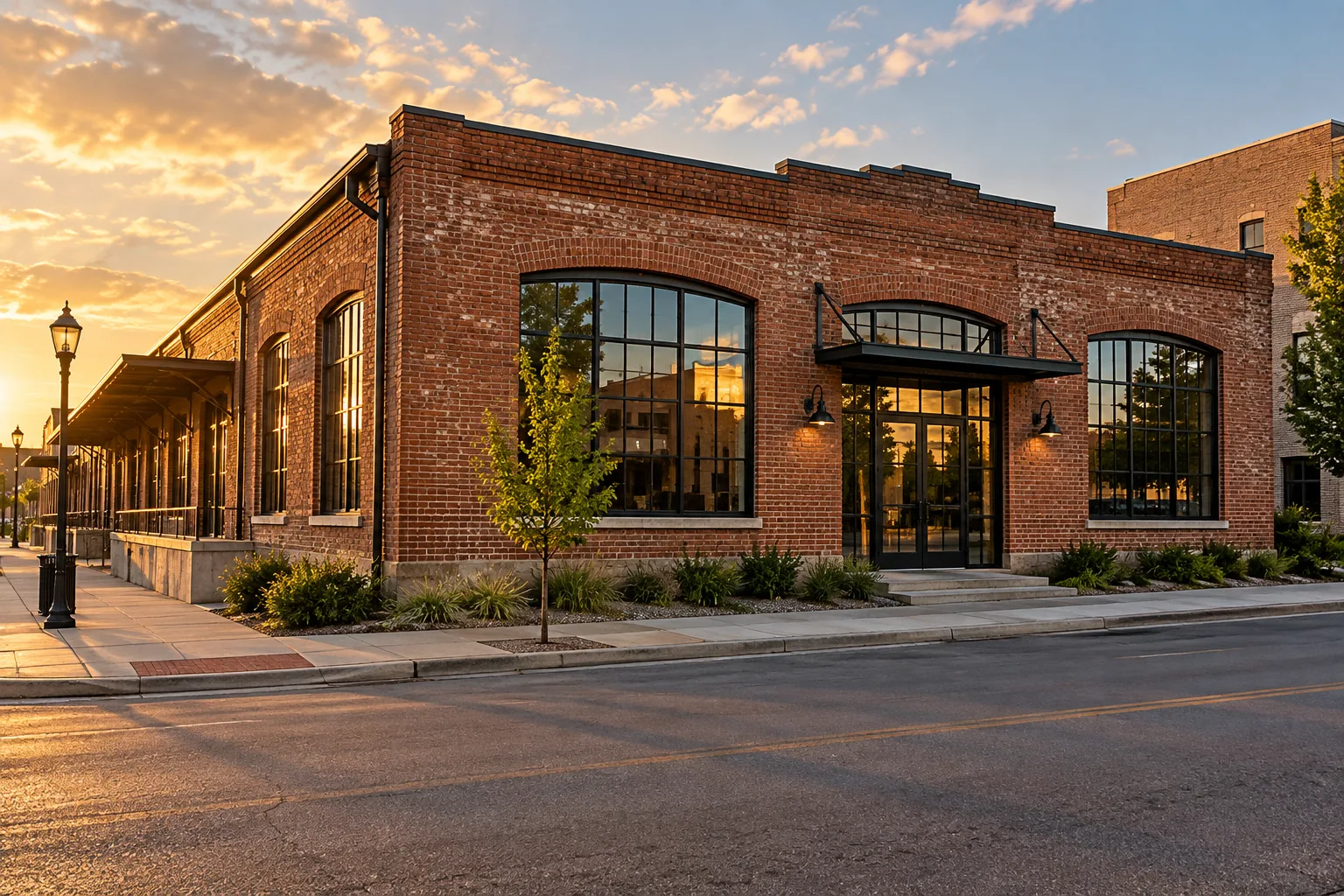Restored brick freight building in downtown Fort Smith