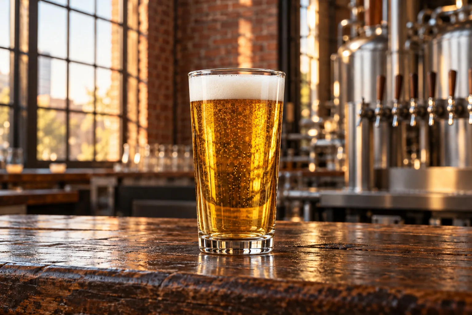 Amber lager with a foam head in the same pint glass