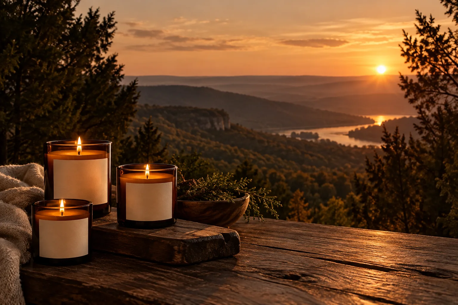 Ozark wooded hills at dusk