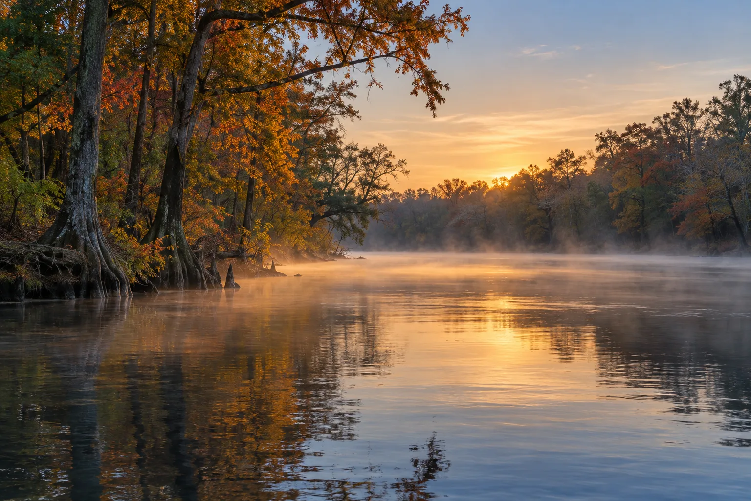 Morning mist over the Black River.