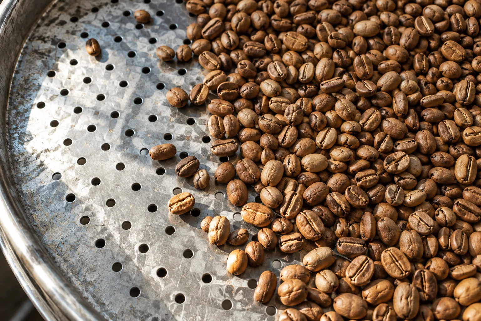 Cinnamon-colored beans in the early roast.