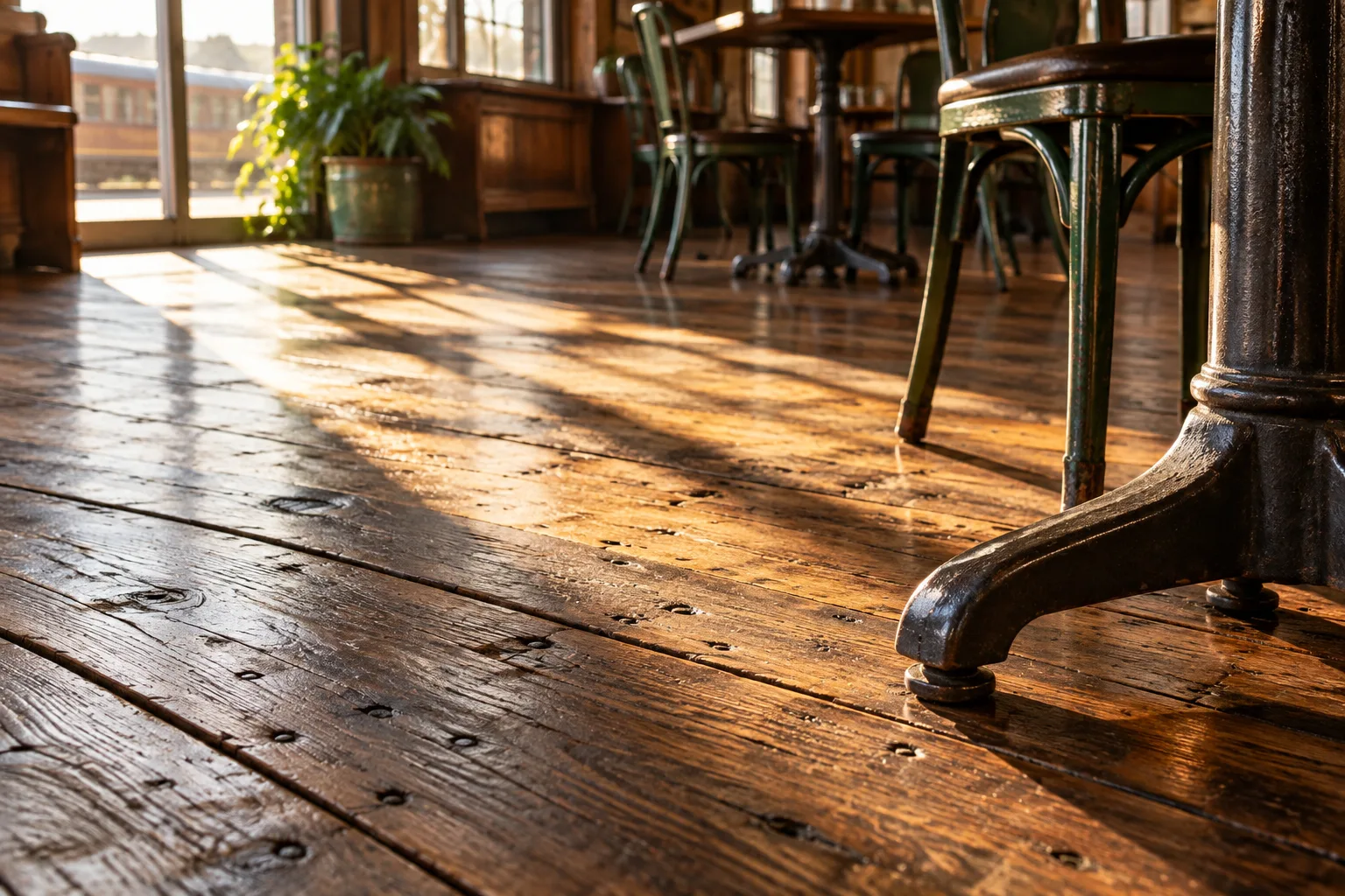 The old floorboards in the first light of morning.