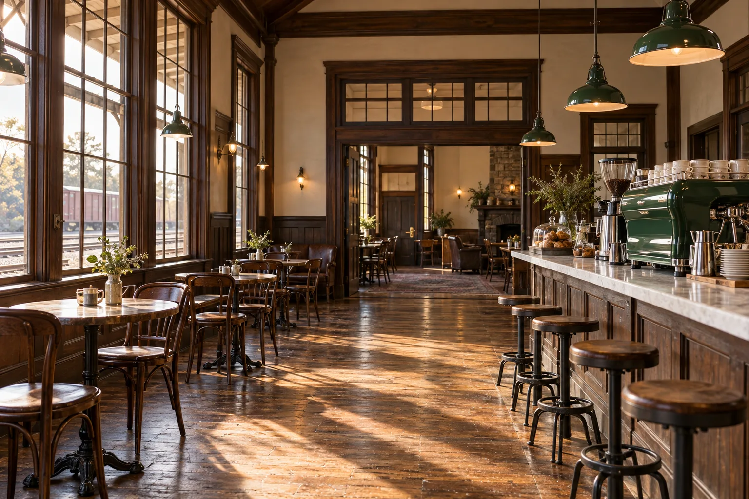 Morning light across the original floorboards and study tables