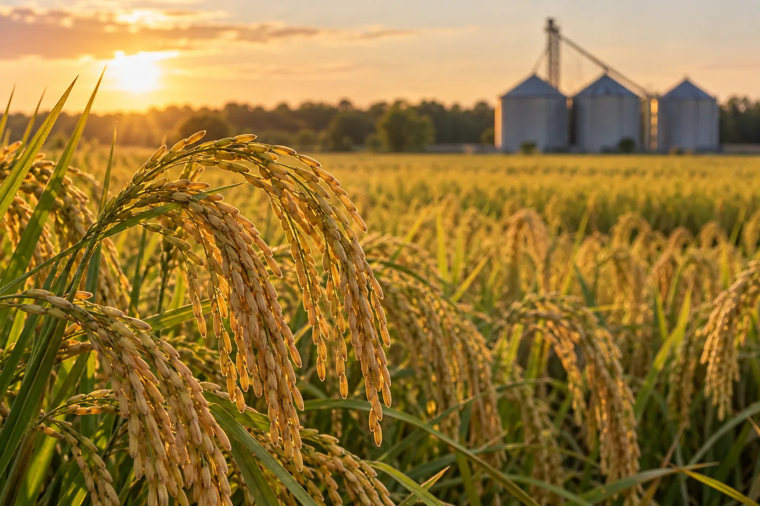 Rice heads in low evening sun.