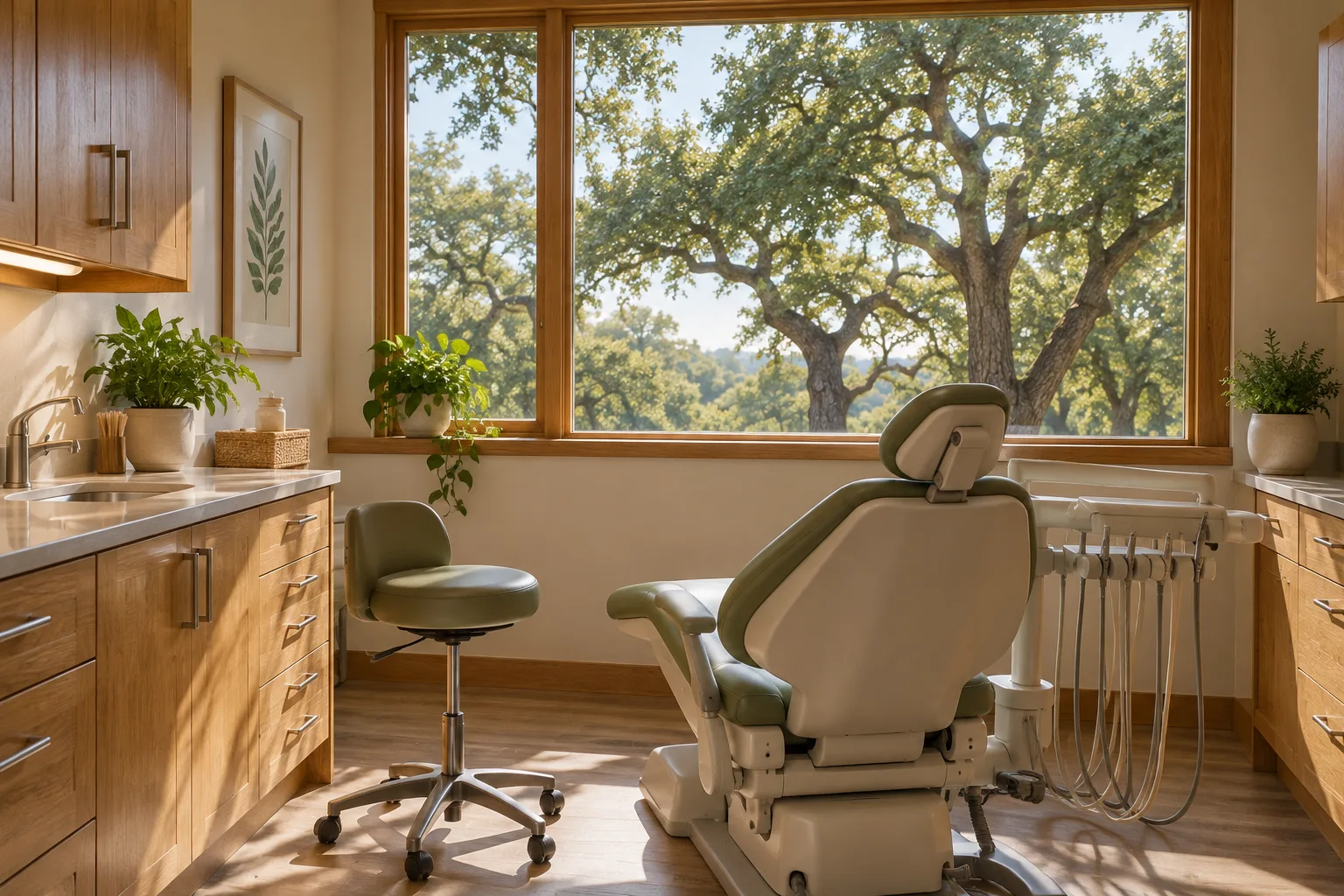 Trees outside the treatment room window.