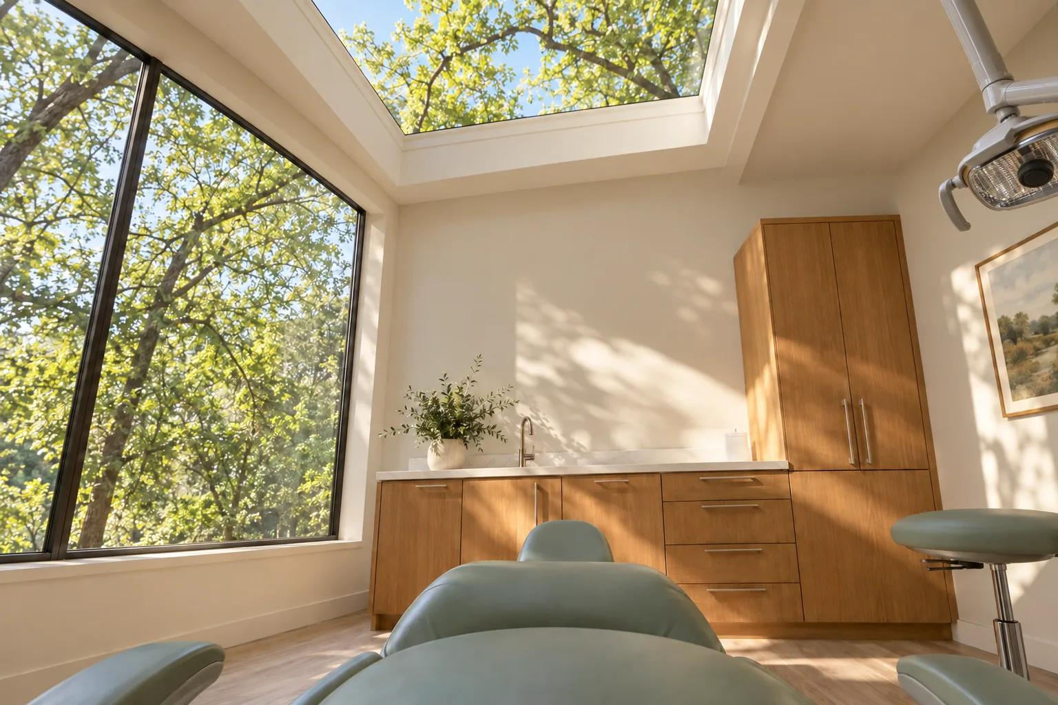 The examination lamp moved aside to reveal the skylight.
