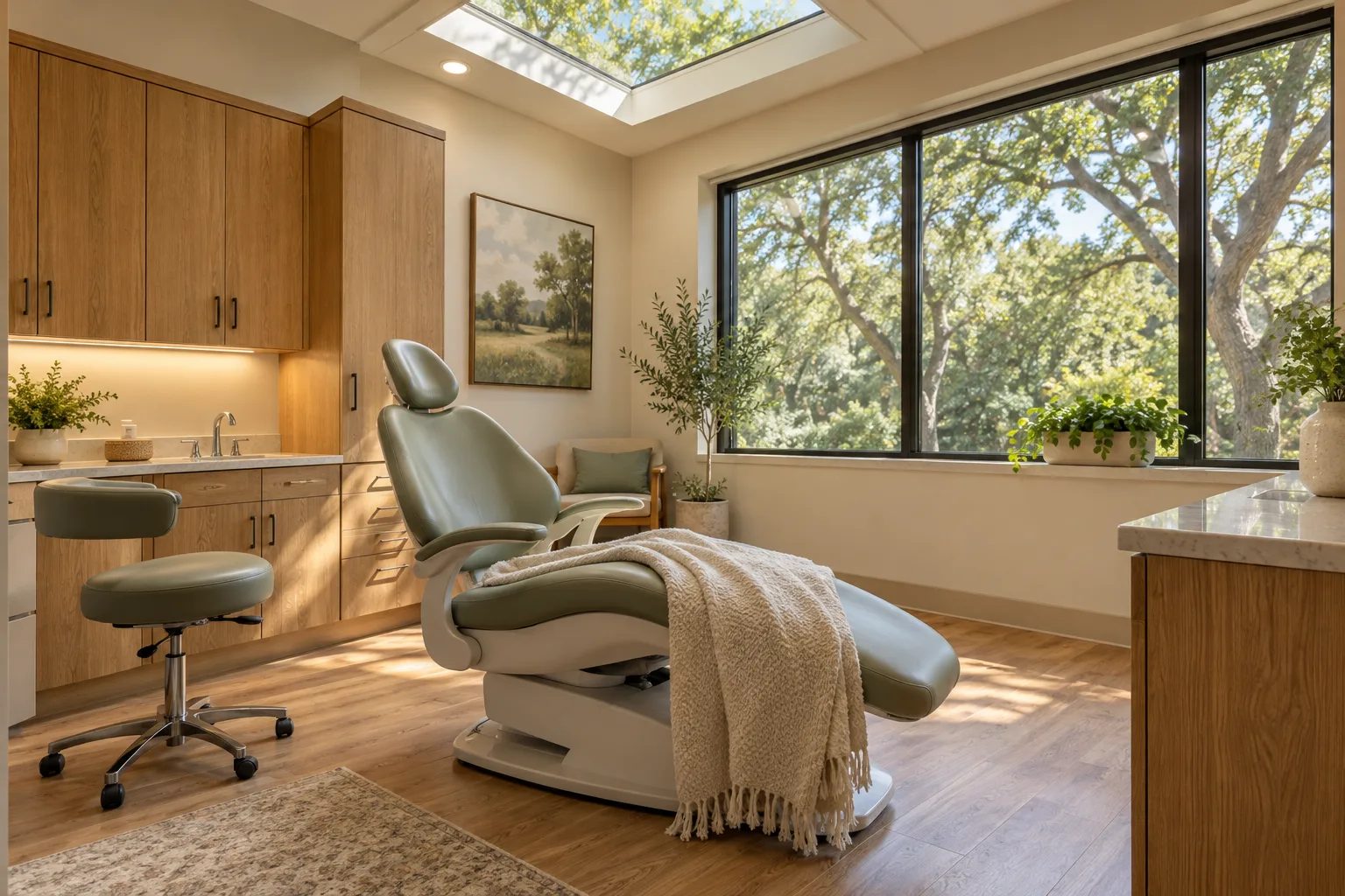Daylight and a soft blanket in the treatment room.
