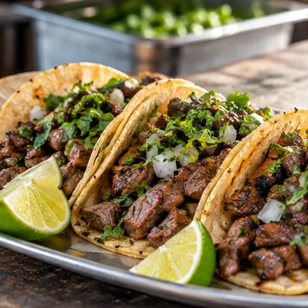 Grilled steak, onion, cilantro and a squeeze of lime.