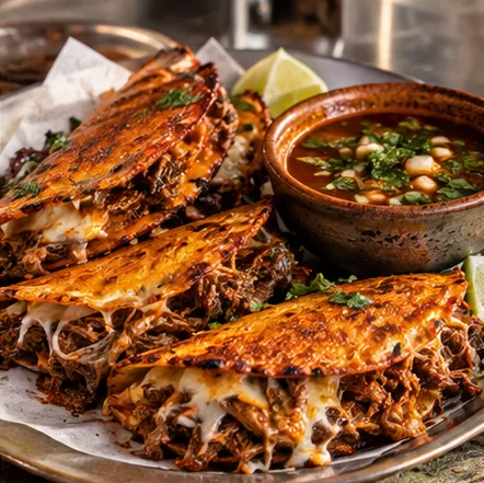 Slow-braised beef, melted cheese and a cup of consommé.