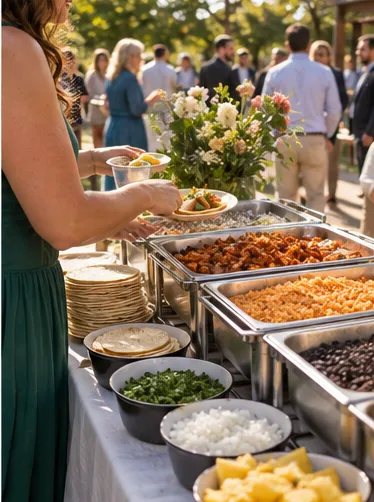 A catered taco table ready for guests