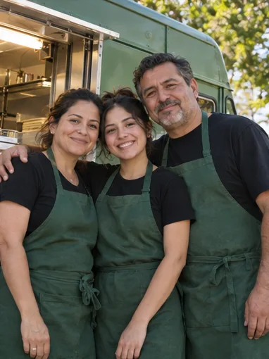 The Ramírez family beside their green truck