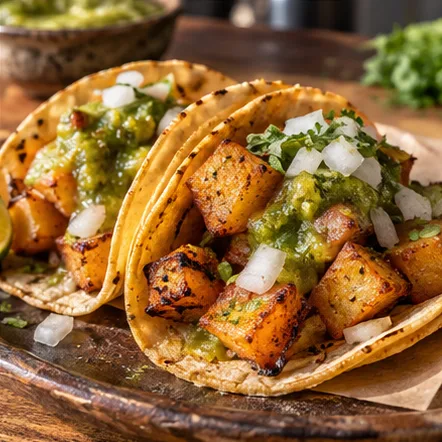 Crispy potato tacos with salsa verde
