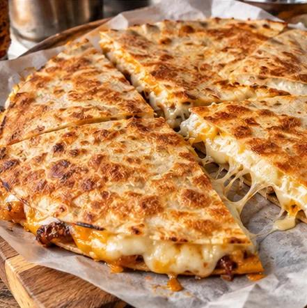 A griddled flour tortilla with Oaxaca cheese and your choice of meat.