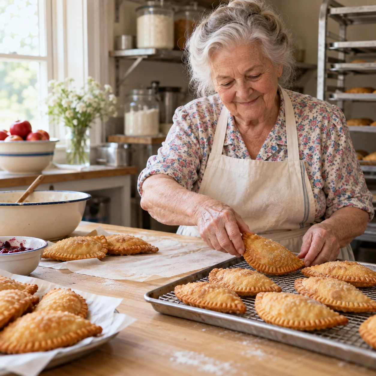Lou in her modest Arkansas bakery kitchen