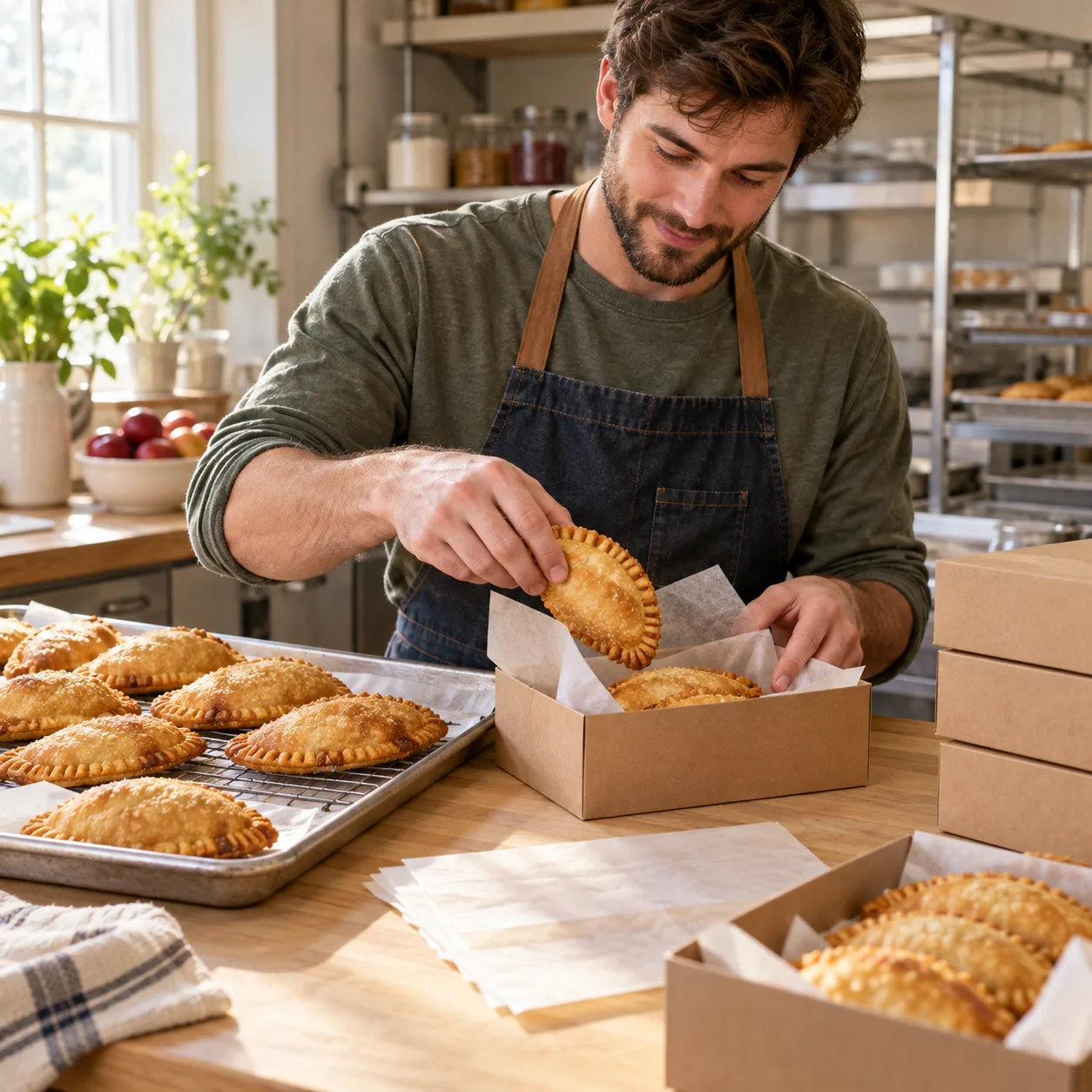 Tyler packing pies for their trip