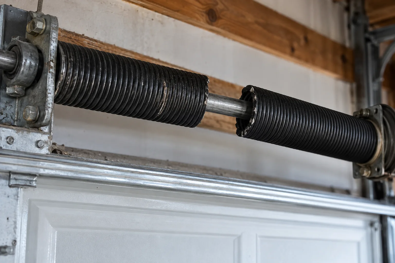 Broken torsion spring with a visible gap between its coils