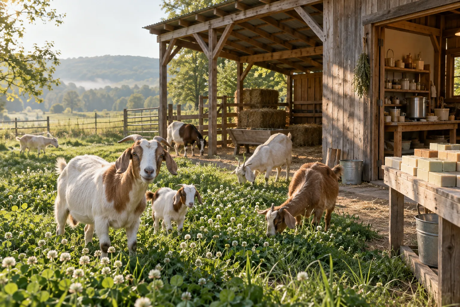 Timber shed and pasture at the Arkansas farm