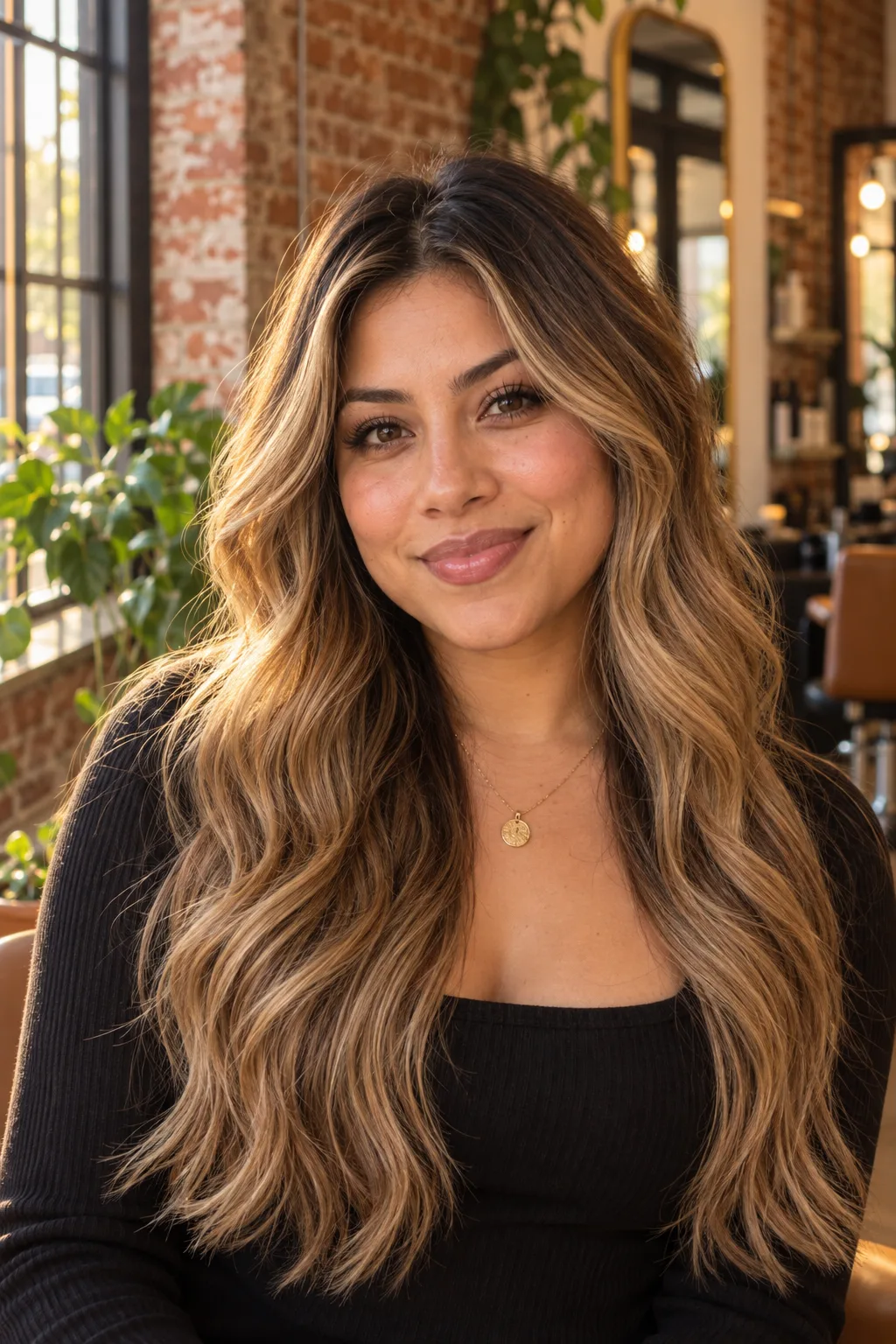 Client wearing honey blonde hair in golden window light