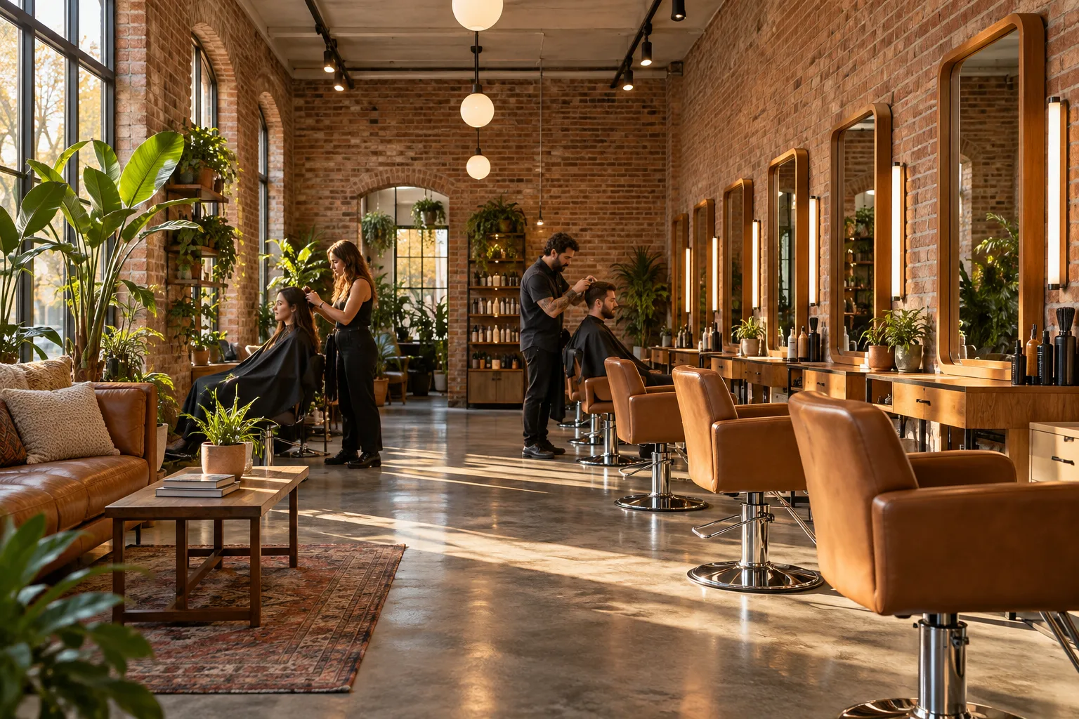 Our brick studio with wood mirrors and afternoon light