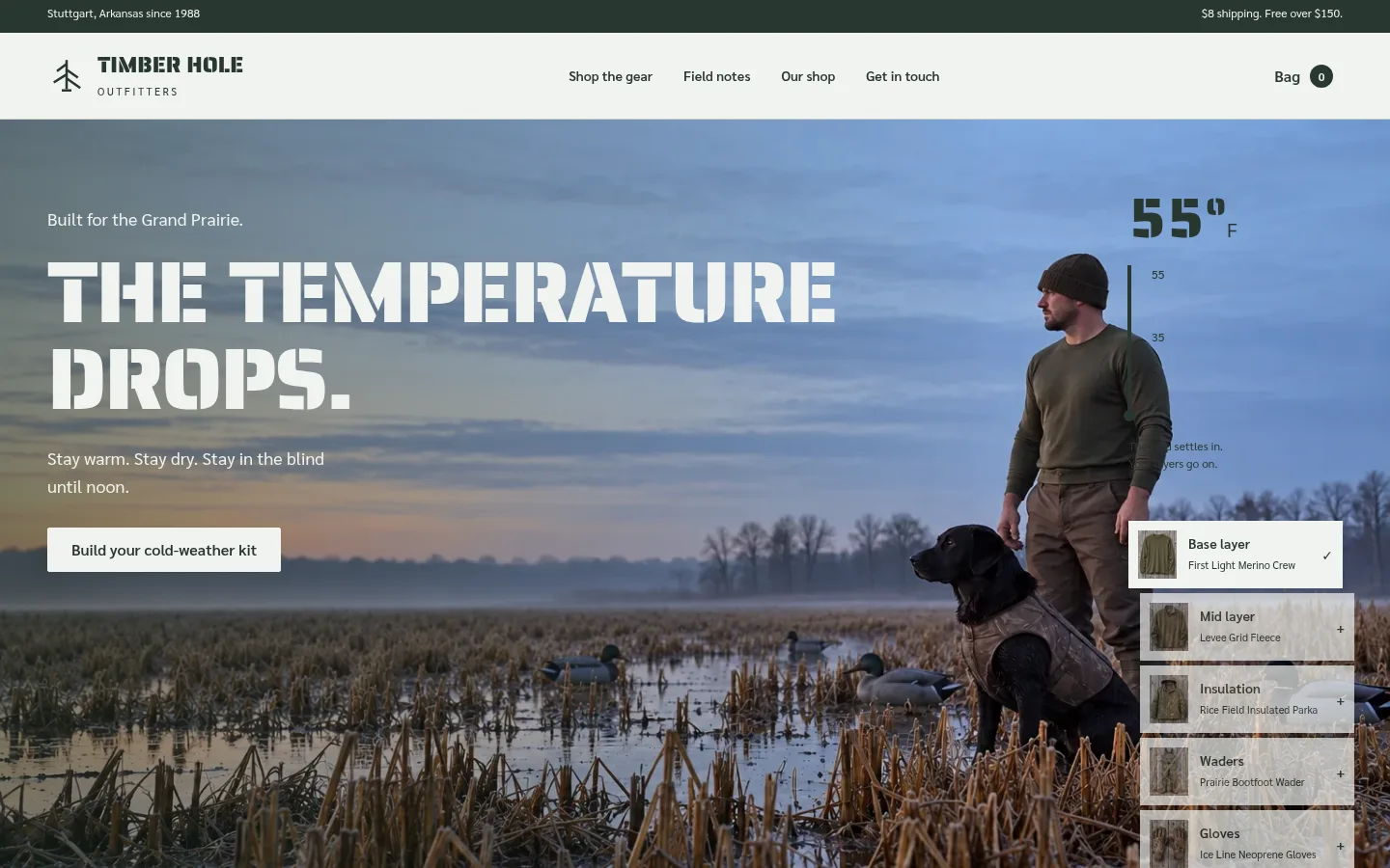 Timber Hole Outfitters website preview