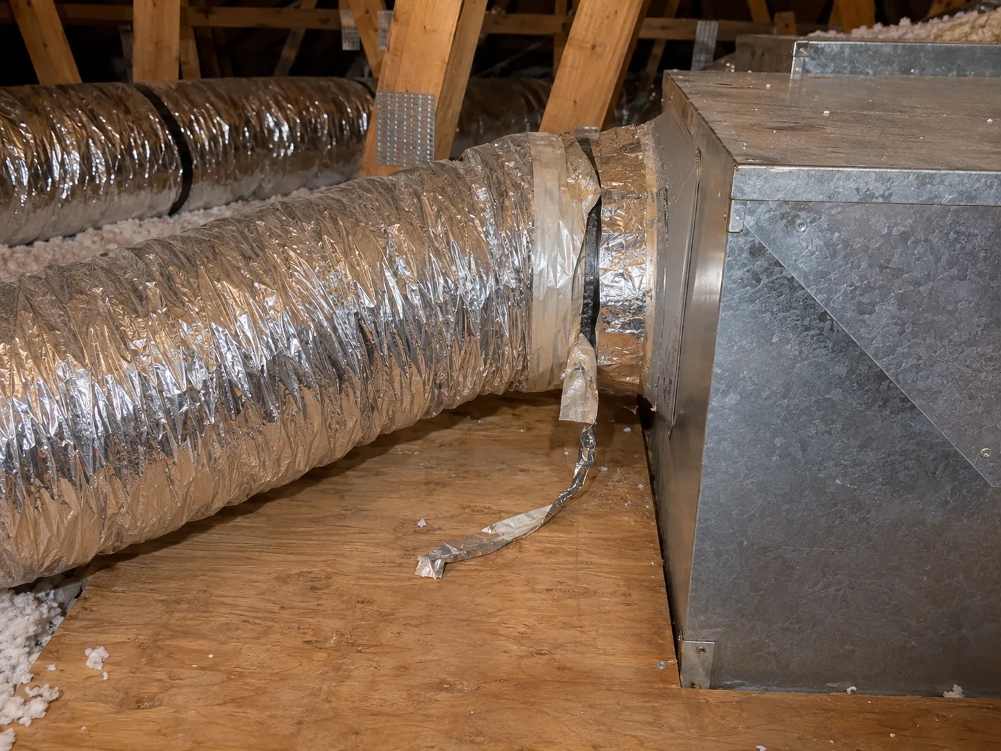 Attic duct connection before sealing