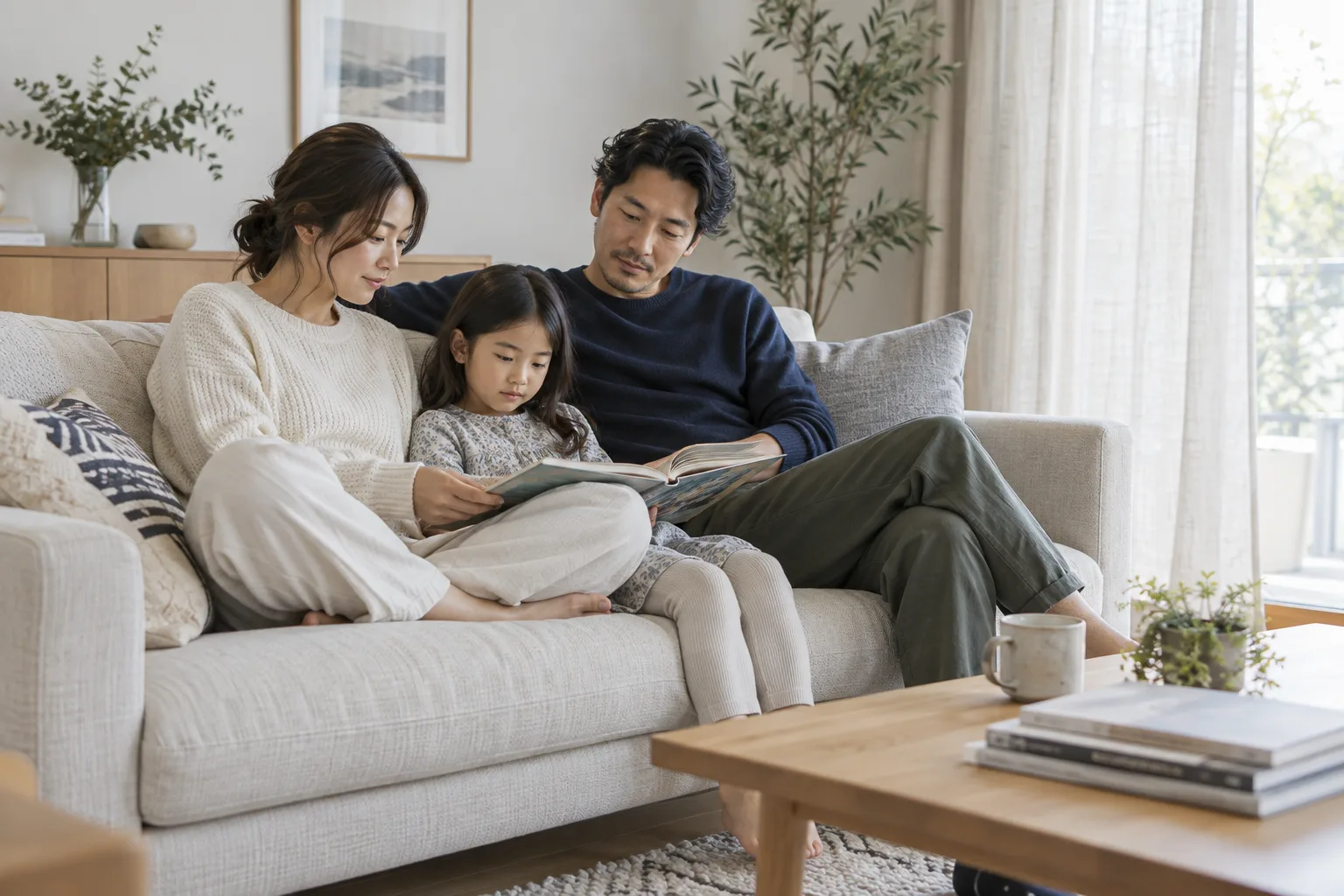 Family enjoying their cool living room