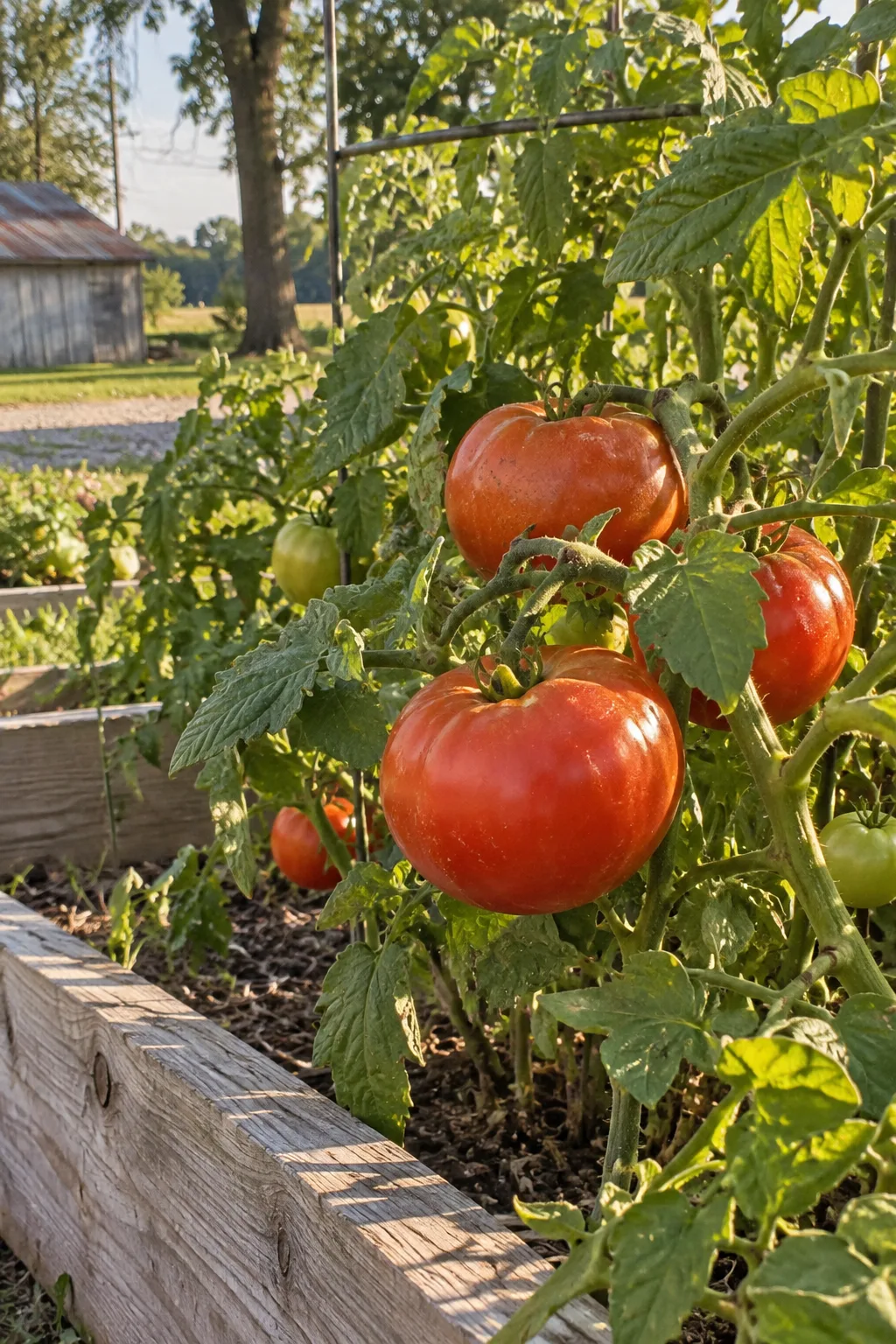 Tomatoes growing in a home garden.
