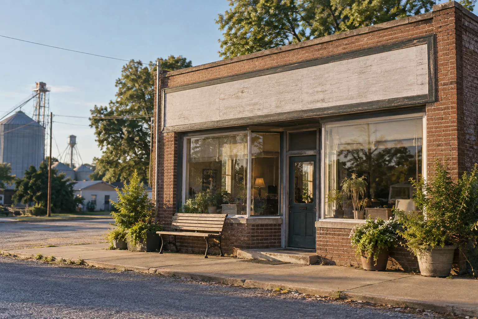 A quiet brick insurance office on Main Street.