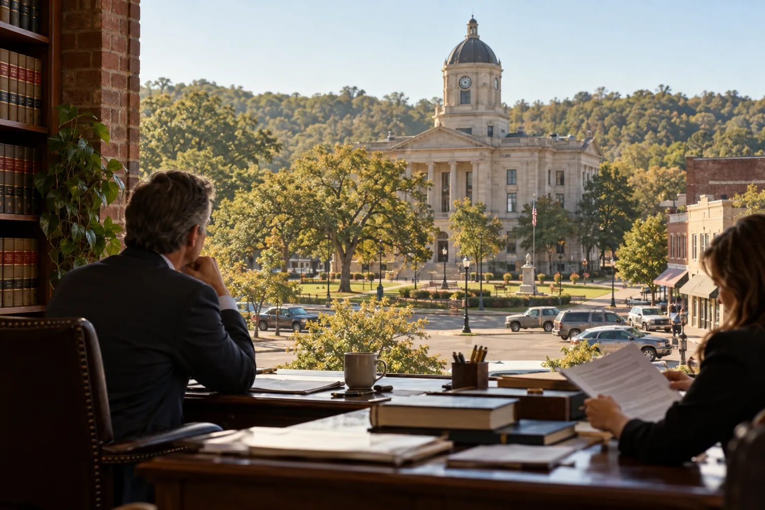 Morning view toward the courthouse from the office