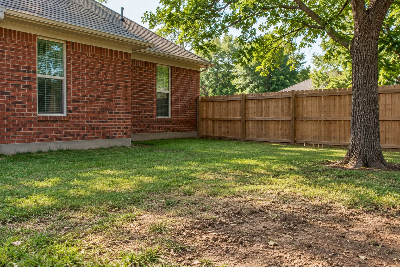 Bare backyard corner before landscaping