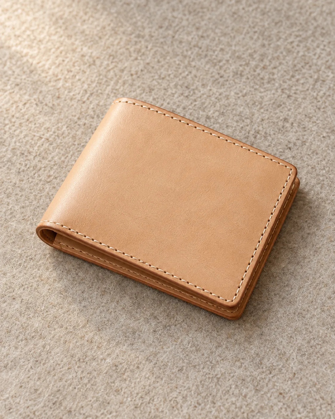 Natural tan bifold wallet before use