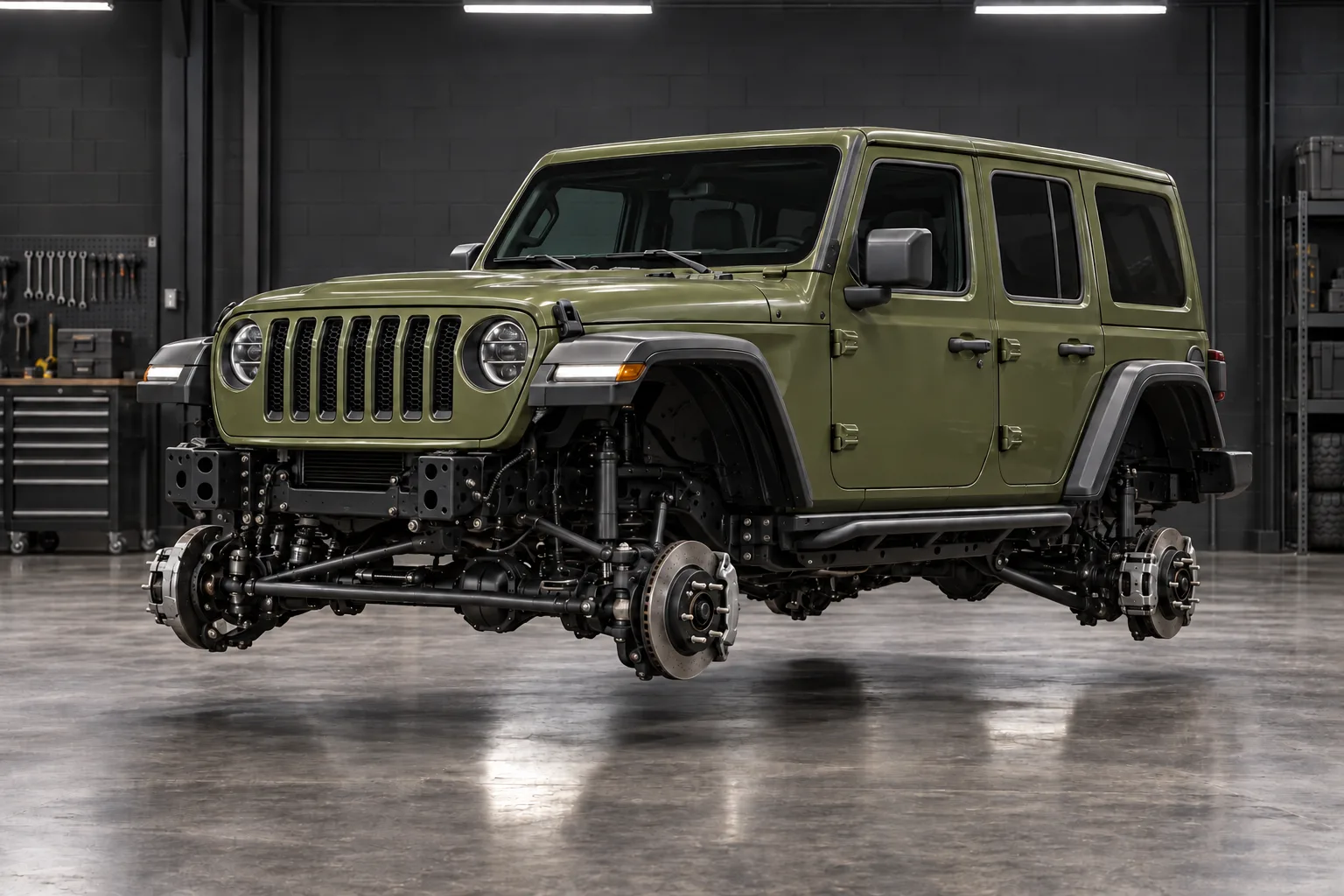Vehicle body with wheels, winch and light bar detached