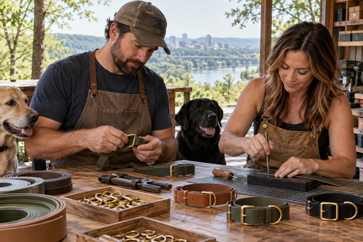 Cal and June making collars in their Little Rock workshop