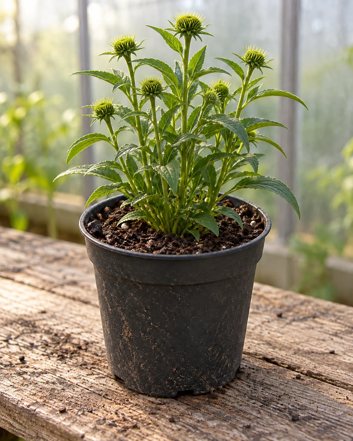 Purple coneflower with green flower buds