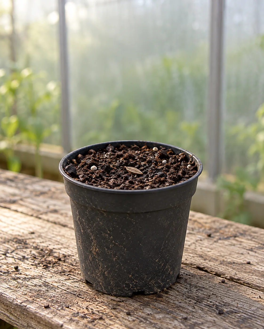 Purple coneflower seed in a pot