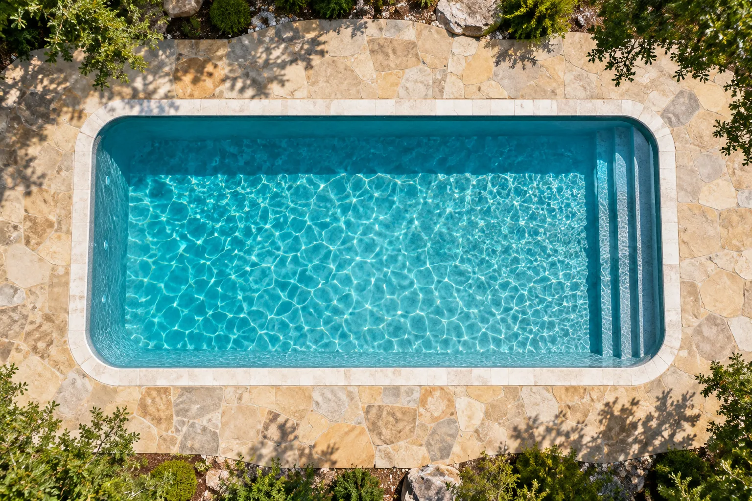 Same pool with clear turquoise water after recovery.