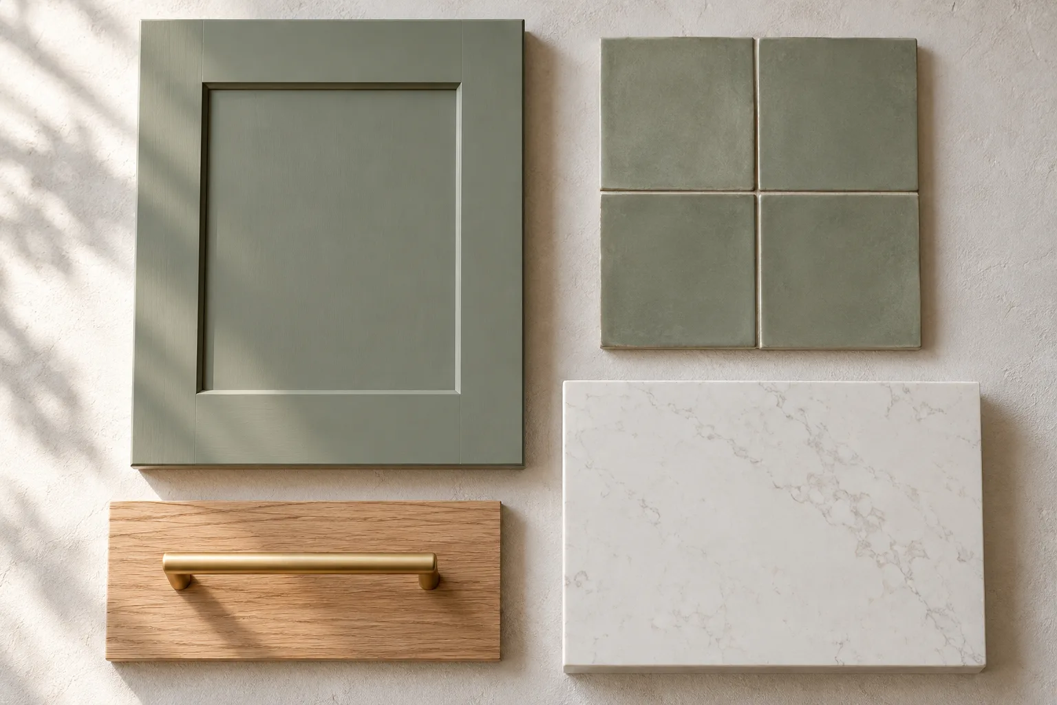 Four project finish samples assembled on the selections table.