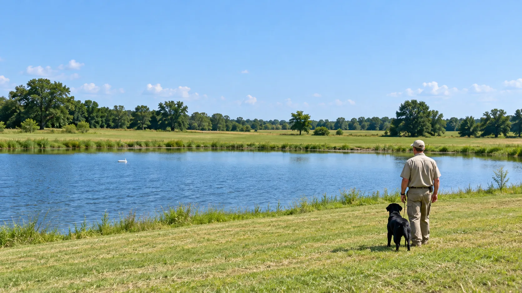 Clint and a steady Labrador at the training pond