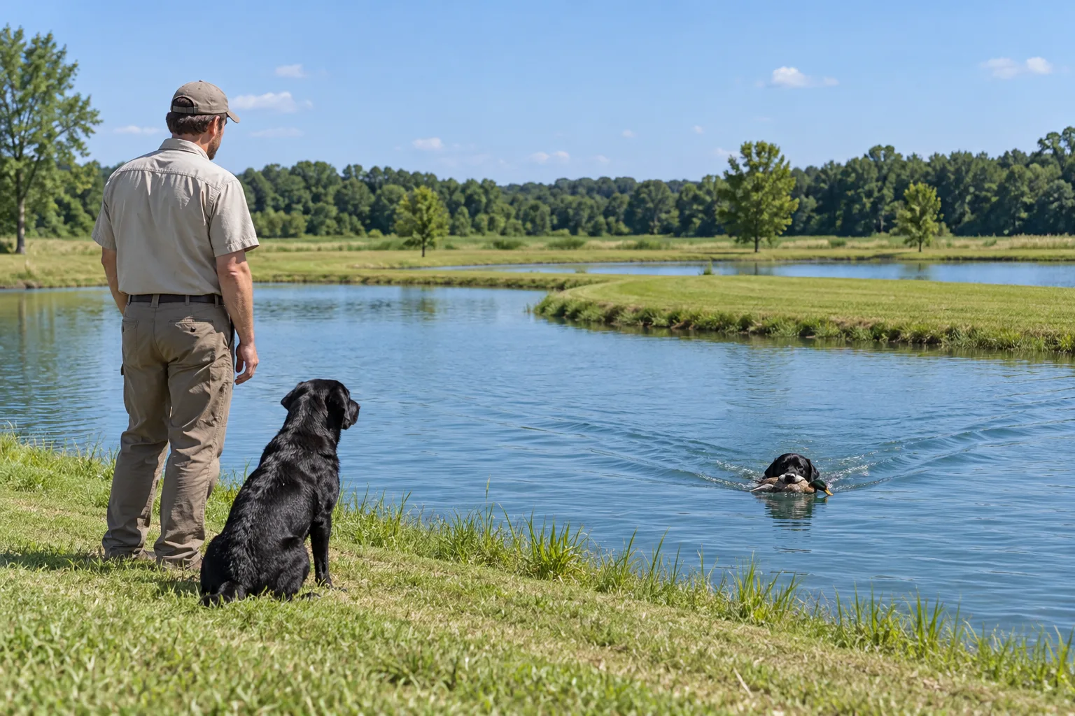 Open pond and mowed berms at the training property