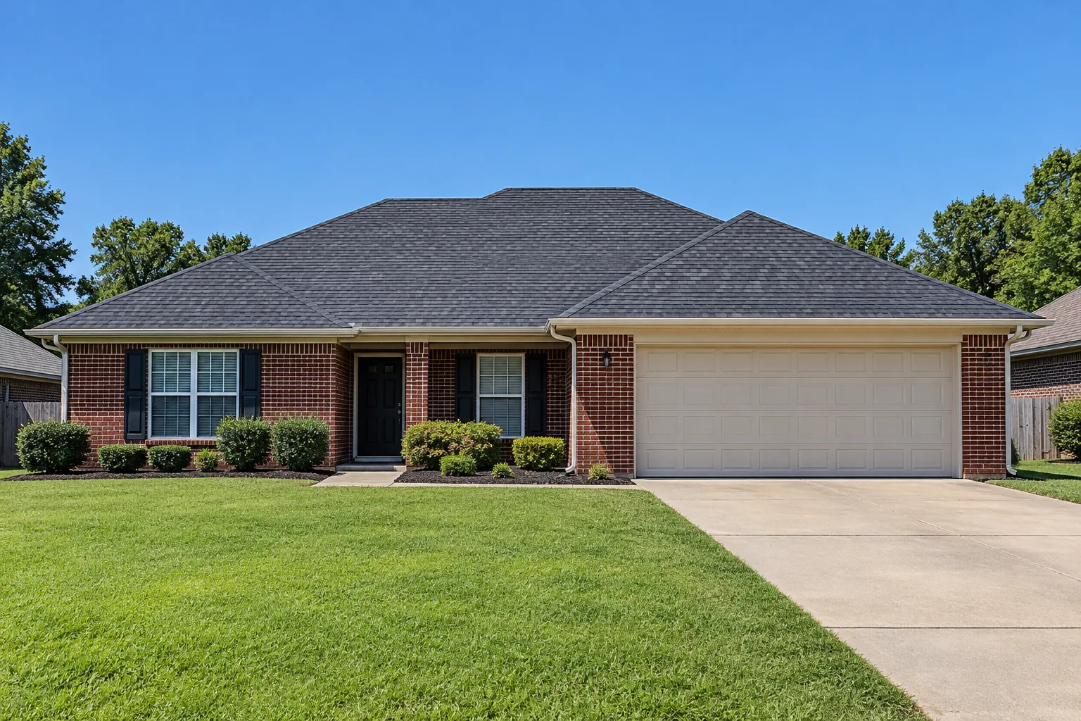 Brick ranch house used to preview shingle colors
