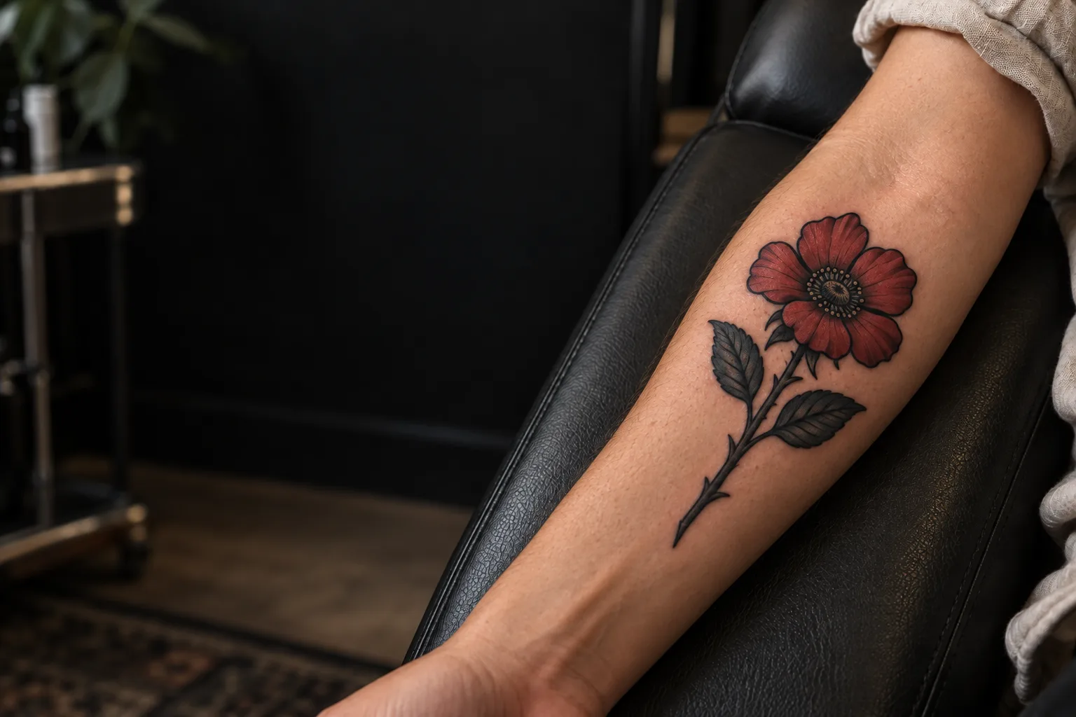 Same rose tattoo at the finished stage