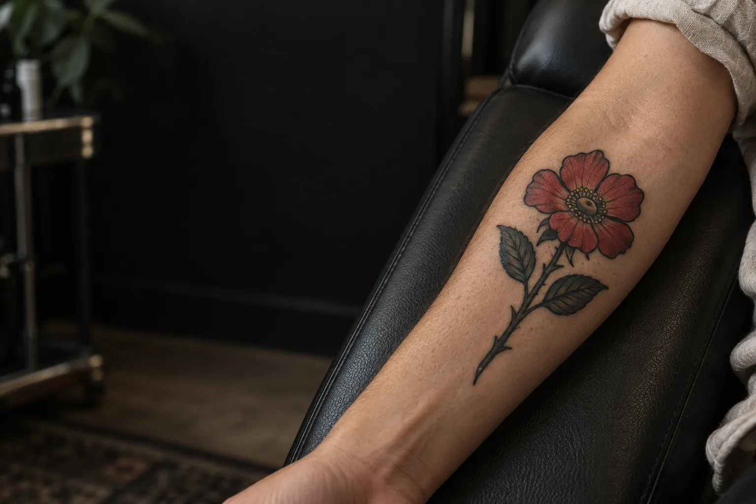 Same rose tattoo at the healed stage