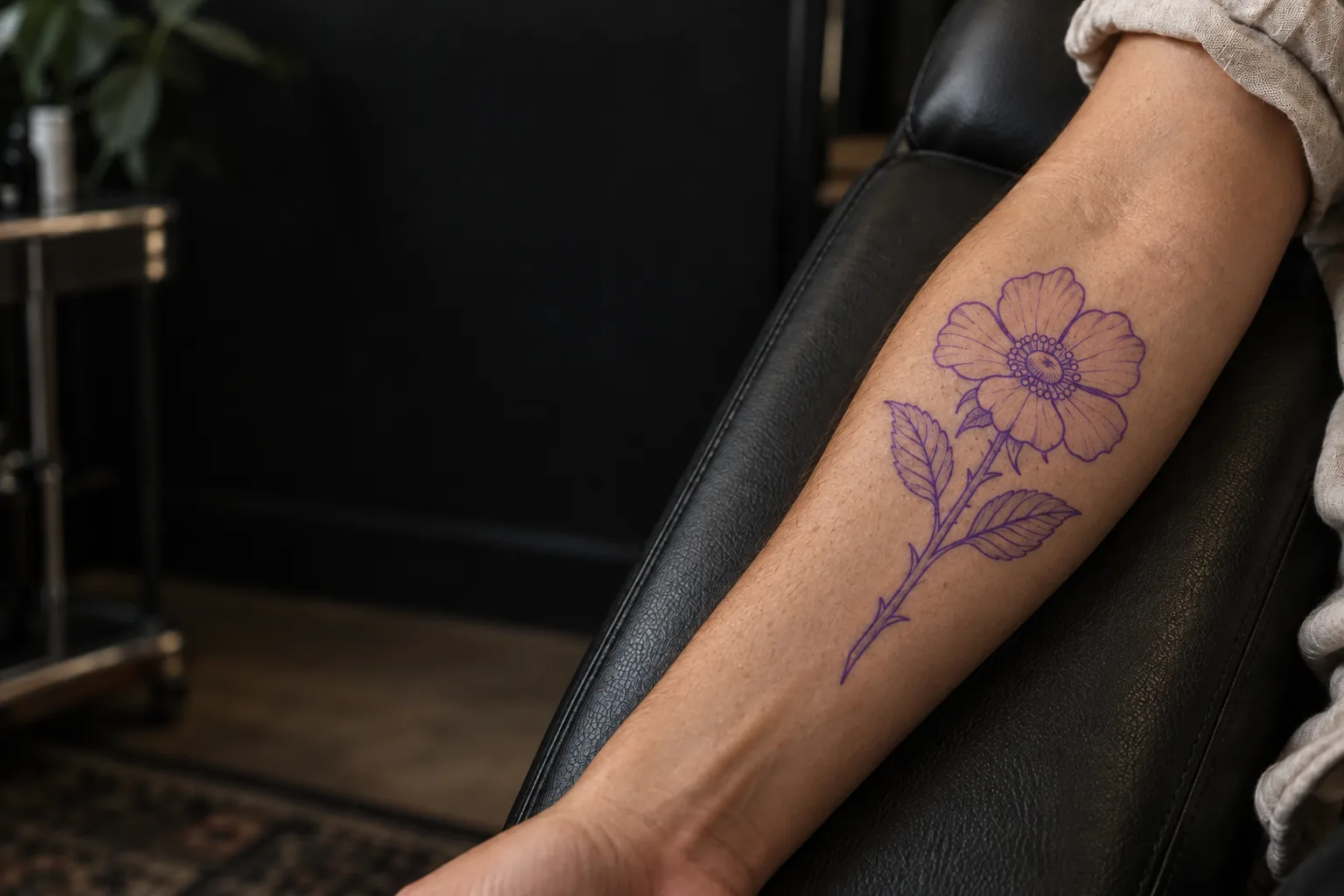 Same rose tattoo at the stencil stage