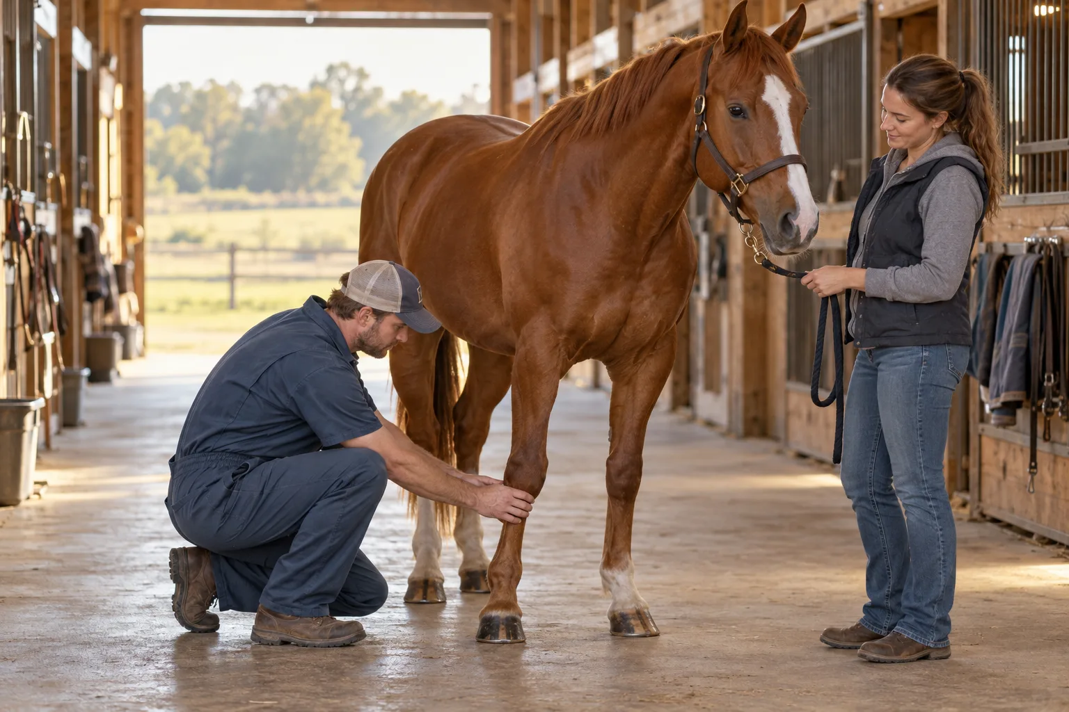 A horse exam in a familiar barn.
