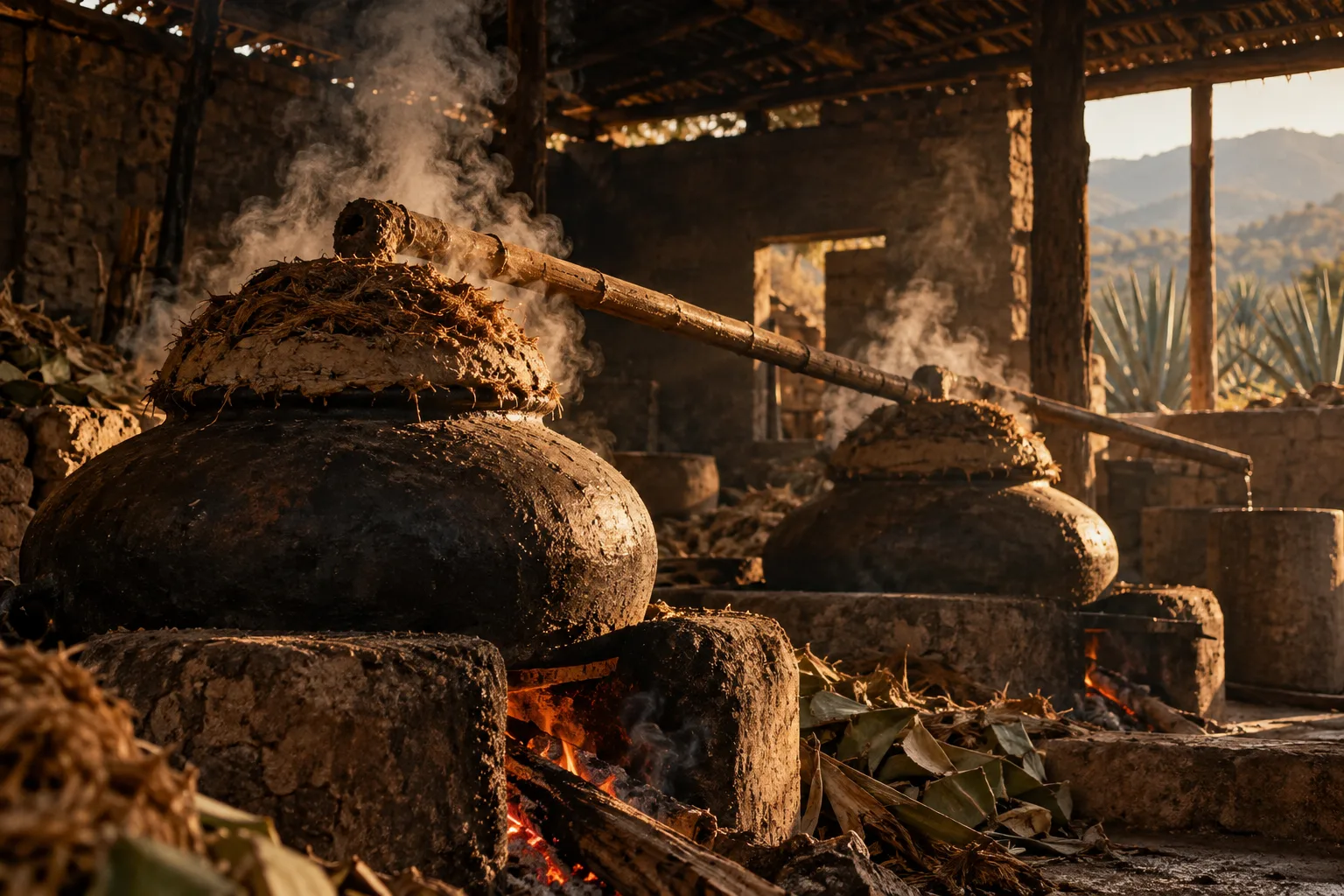 Ancestral black clay-pot distillation in a smoky palenque